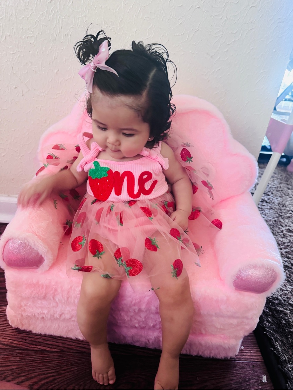 SHEIN Pink Strawberry One-Piece Romper with Tulle Skirt